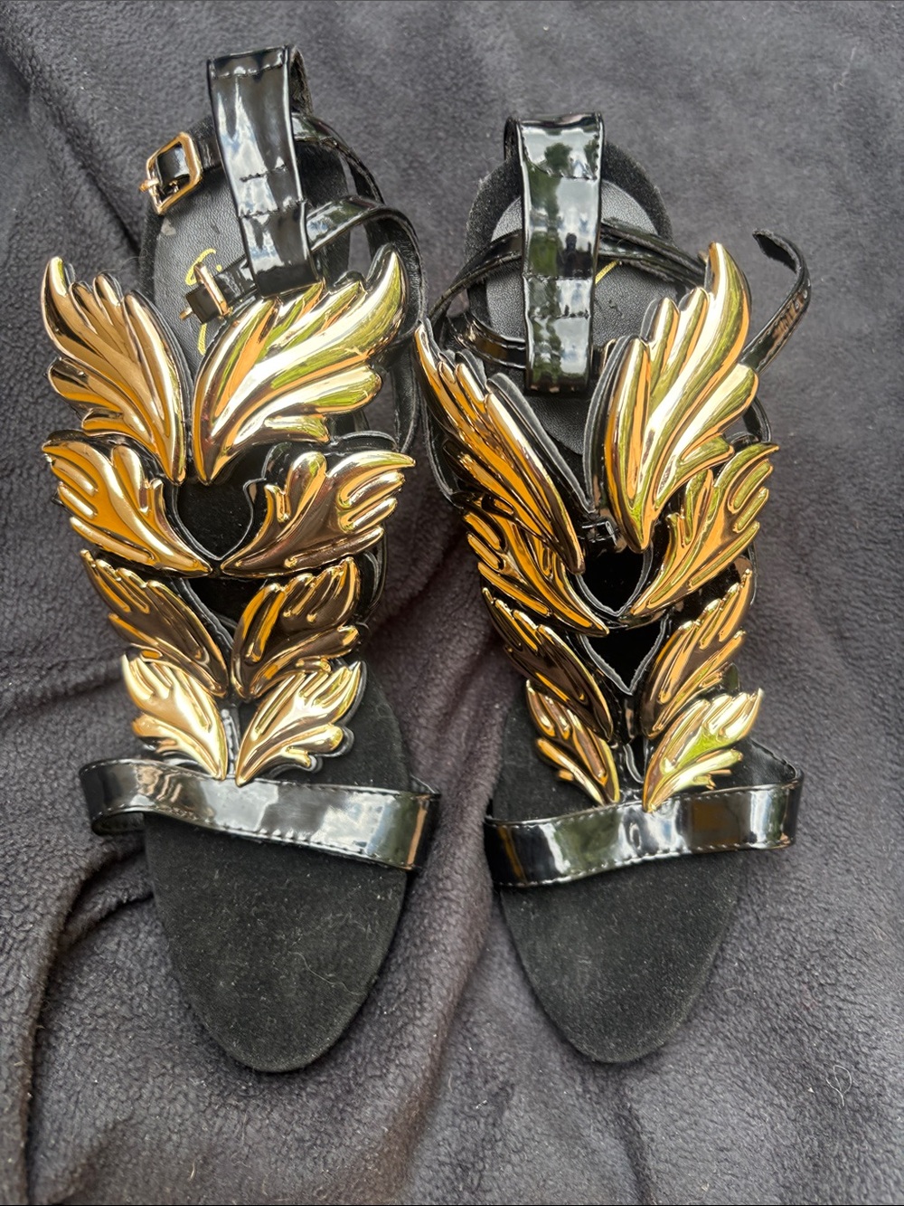 Giuseppe Zanotti Cruel Summer Women’s Black Sandals with Gold Leaf Accents